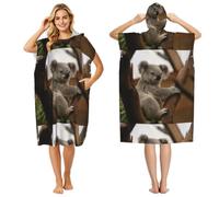 Poadnly Cute Koala On Tree, Adult Hooded Beach Towel 90 x 110 cm,Changing Bath Robe, Surf Poncho Towel For Women Men