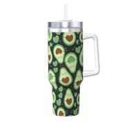 Poadnly Cute Seamless Pattern Avocado Heart,40oz Ice Bully Cup with Handle Lid Straw Stainless Steel Mug Car Coffee Cup