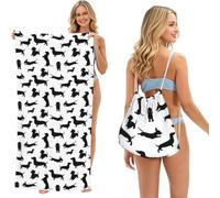 Poadnly Dachshund Dogs Black, 2 in 1 Packable Towel Bag, Beach Towels with Drawstring Backpack for Travel Holiday Camping
