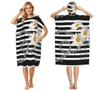 Poadnly Daisy Flower Musical Note Stripe Pattern, Adult Hooded Beach Towel 90 x 110 cm,Changing Bath Robe, Surf Poncho Towel For Women Men