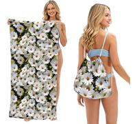 Poadnly Daisy Flower Print, 2 in 1 Packable Towel Bag, Beach Towels with Drawstring Backpack for Travel Holiday Camping