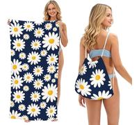 Poadnly Daisy Pattern Blue Background Print, 2 in 1 Packable Towel Bag, Beach Towels with Drawstring Backpack for Travel Holiday Camping