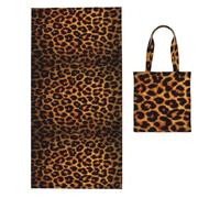 Poadnly Dark Leopard Print, 2 in 1 Packable Towel Bag, Beach Towels with Tote Bag for Travel Holiday Camping