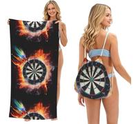Poadnly Dart Board Printed, 2 in 1 Packable Towel Bag, Beach Towels with Drawstring Backpack for Travel Holiday Camping