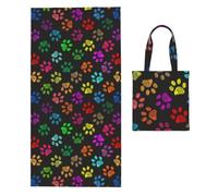 Poadnly Doodle Paw Print Cat Dog Black, 2 in 1 Packable Towel Bag, Beach Towels with Tote Bag for Travel Holiday Camping