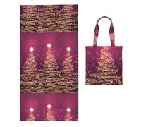 Poadnly Elegant Christmas Sparkling Trees Pink Purple, 2 in 1 Packable Towel Bag, Beach Towels with Tote Bag for Travel Holiday Camping