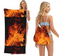 Poadnly Fire Burn Design Pattern, 2 in 1 Packable Towel Bag, Beach Towels with Drawstring Backpack for Travel Holiday Camping