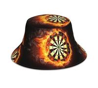 Poadnly Flaming Dartboard Fire Dart Board 3D, Adult Bucket Hat Sun Hat Night Reflective Running Cap Fisherman Hats