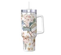 Poadnly Flower Watercolor Pastel Botanical Pink,40oz Ice Bully Cup with Handle Lid Straw Stainless Steel Mug Car Coffee Cup