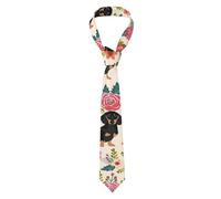 Poadnly Flowers Pink Dachshund, Neckties Mens Ties Polyester Novelty Skinny Tie For Wedding Party