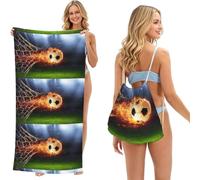 Poadnly Football Printed, 2 in 1 Packable Towel Bag, Beach Towels with Drawstring Backpack for Travel Holiday Camping
