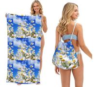 Poadnly Fragrant Daisy Flower, 2 in 1 Packable Towel Bag, Beach Towels with Drawstring Backpack for Travel Holiday Camping
