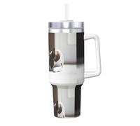 Poadnly French Bulldog,40oz Ice Bully Cup with Handle Lid Straw Stainless Steel Mug Car Coffee Cup
