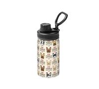 Poadnly French Bulldog Seamless Pattern in Vintage Style,12 Oz Insulated Water Bottle Stainless Steel Coffee Mug Vacuum Tumbler Water Flask