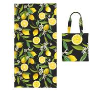 Poadnly Fruit Lemon Pattern, 2 in 1 Packable Towel Bag, Beach Towels with Tote Bag for Travel Holiday Camping