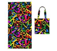 Poadnly Gay Pride Rainbow Print, 2 in 1 Packable Towel Bag, Beach Towels with Tote Bag for Travel Holiday Camping