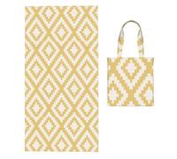 Poadnly Geometric Mustard Printed, 2 in 1 Packable Towel Bag, Beach Towels with Tote Bag for Travel Holiday Camping