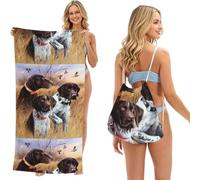 Poadnly German Short-Haired Pointer Dog Fall, 2 in 1 Packable Towel Bag, Beach Towels with Drawstring Backpack for Travel Holiday Camping