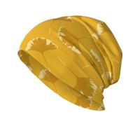 Poadnly Ginkgo Leaves Floral On Yellow Ochre,Skull Cap Knitted Hat Polyester Balaclava Slouchy Beanie Hat Running Hat