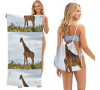 Poadnly Giraffe, 2 in 1 Packable Towel Bag, Beach Towels with Drawstring Backpack for Travel Holiday Camping