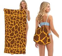 Poadnly Giraffe Print, 2 in 1 Packable Towel Bag, Beach Towels with Drawstring Backpack for Travel Holiday Camping