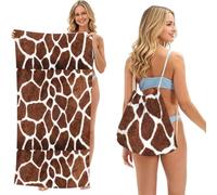 Poadnly Giraffe Skin Print Animal Texture, 2 in 1 Packable Towel Bag, Beach Towels with Drawstring Backpack for Travel Holiday Camping