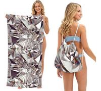 Poadnly Glitter Abstract Diamond Crystal Pattern Printed, 2 in 1 Packable Towel Bag, Beach Towels with Drawstring Backpack for Travel Holiday Camping