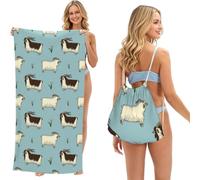 Poadnly Goat Pattern, 2 in 1 Packable Towel Bag, Beach Towels with Drawstring Backpack for Travel Holiday Camping