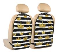 Poadnly Golden Crown Glitter With Black And White Stripes,2 Pack Car Seat Kick Mats Back Seat Protector Durable Back Seat Organiser