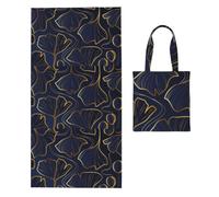 Poadnly Gradient Golden Linear With Ginkgo Biloba Leaves, 2 in 1 Packable Towel Bag, Beach Towels with Tote Bag for Travel Holiday Camping
