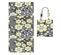 Poadnly Gray And Yellow Star Flower Snowy Border, 2 in 1 Packable Towel Bag, Beach Towels with Tote Bag for Travel Holiday Camping