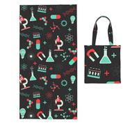 Poadnly Green Chemistry And Science Patterns, 2 in 1 Packable Towel Bag, Beach Towels with Tote Bag for Travel Holiday Camping
