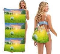 Poadnly Green Golf Ball Sunset Printed, 2 in 1 Packable Towel Bag, Beach Towels with Drawstring Backpack for Travel Holiday Camping
