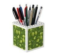 Poadnly Green Hops And Leaves Pattern, Pen Pot Pencil Holder for Office Home School, Compact Desk Organiser for Office Stationery