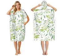 Poadnly Green Leaf Artistic Olive Tree Print, Adult Hooded Beach Towel 90 x 110 cm,Changing Bath Robe, Surf Poncho Towel For Women Men