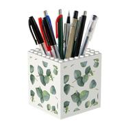 Poadnly Green Leaves White, Pen Pot Pencil Holder for Office Home School, Compact Desk Organiser for Office Stationery