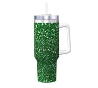 Poadnly Green Sequin Sparkle,40oz Ice Bully Cup with Handle Lid Straw Stainless Steel Mug Car Coffee Cup