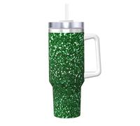 Poadnly Green Sequin Sparkle,40oz Ice Bully Cup with Handle Lid Straw Stainless Steel Mug Car Coffee Cup