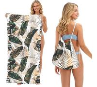 Poadnly Green Tropica Printed, 2 in 1 Packable Towel Bag, Beach Towels with Drawstring Backpack for Travel Holiday Camping