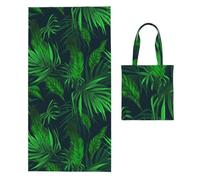 Poadnly Green Tropical Jungle Plant Printed, 2 in 1 Packable Towel Bag, Beach Towels with Tote Bag for Travel Holiday Camping