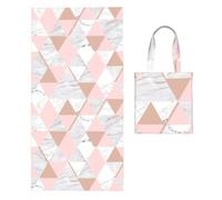 Poadnly Grey And Pink Rose Gold Marble Diamond, 2 in 1 Packable Towel Bag, Beach Towels with Tote Bag for Travel Holiday Camping