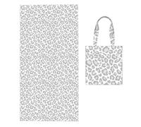 Poadnly Grey White Leopard Print, 2 in 1 Packable Towel Bag, Beach Towels with Tote Bag for Travel Holiday Camping