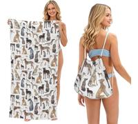 Poadnly Greyhound Whippet And Dog, 2 in 1 Packable Towel Bag, Beach Towels with Drawstring Backpack for Travel Holiday Camping