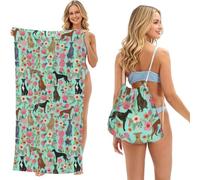 Poadnly Greyhounds Florals, 2 in 1 Packable Towel Bag, Beach Towels with Drawstring Backpack for Travel Holiday Camping