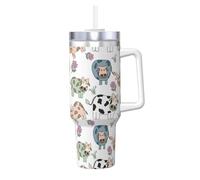 Poadnly Hand Drawn Cartoon Cow,40oz Ice Bully Cup with Handle Lid Straw Stainless Steel Mug Car Coffee Cup