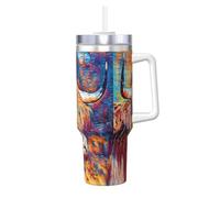 Poadnly Highland Cow Printed,40oz Ice Bully Cup with Handle Lid Straw Stainless Steel Mug Car Coffee Cup