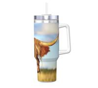 Poadnly Highland Cow Printed,40oz Ice Bully Cup with Handle Lid Straw Stainless Steel Mug Car Coffee Cup