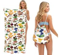 Poadnly Japanese Painting Mushroom, 2 in 1 Packable Towel Bag, Beach Towels with Drawstring Backpack for Travel Holiday Camping