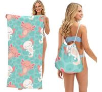 Poadnly Kawaii Baby Cute Axolotl, 2 in 1 Packable Towel Bag, Beach Towels with Drawstring Backpack for Travel Holiday Camping