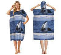 Poadnly Killer Whales Orca, Adult Hooded Beach Towel 90 x 110 cm,Changing Bath Robe, Surf Poncho Towel For Women Men